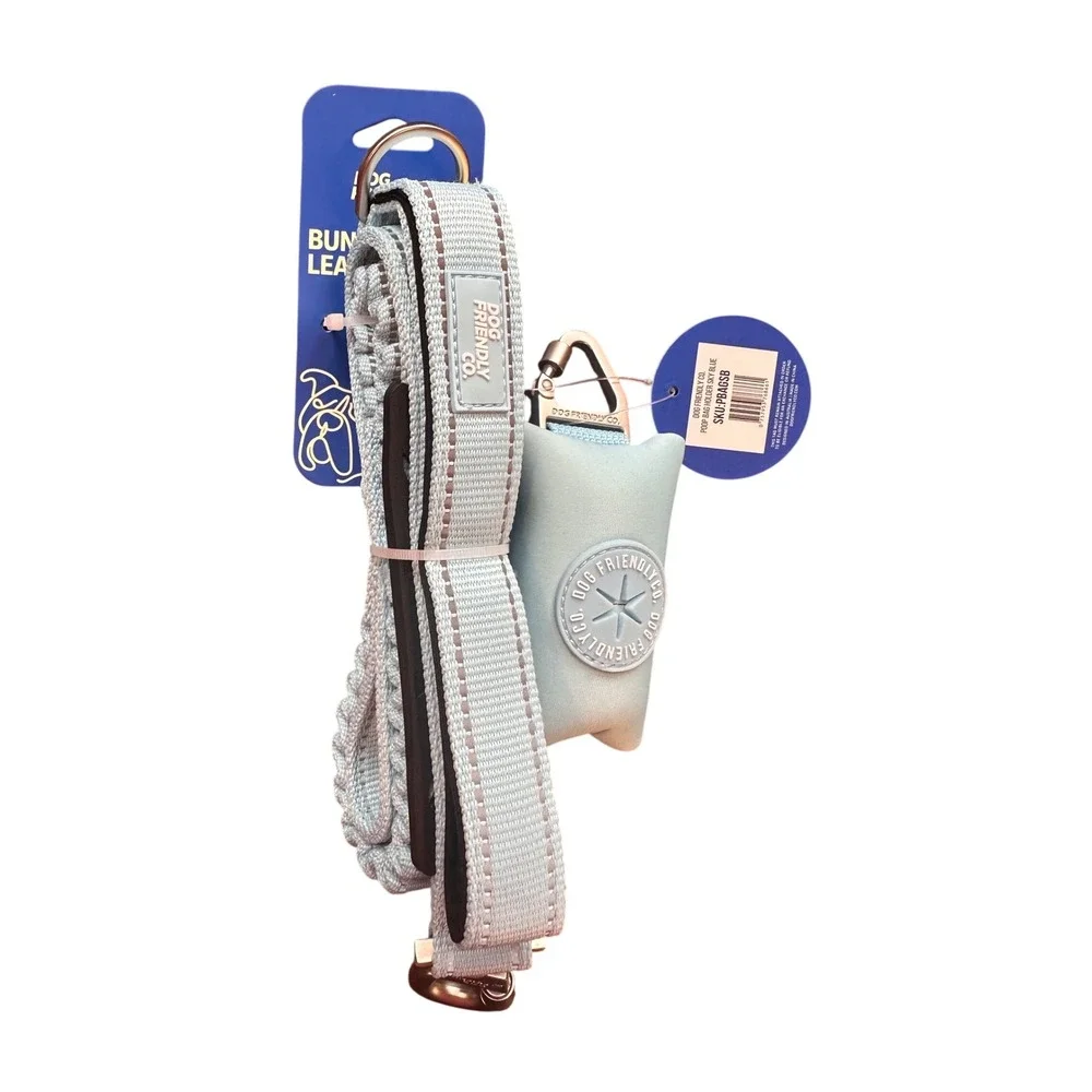 Dog Friendly Co Bungee Leash and Poop Bag Holder Sky Blue Reflective 120cm NWT